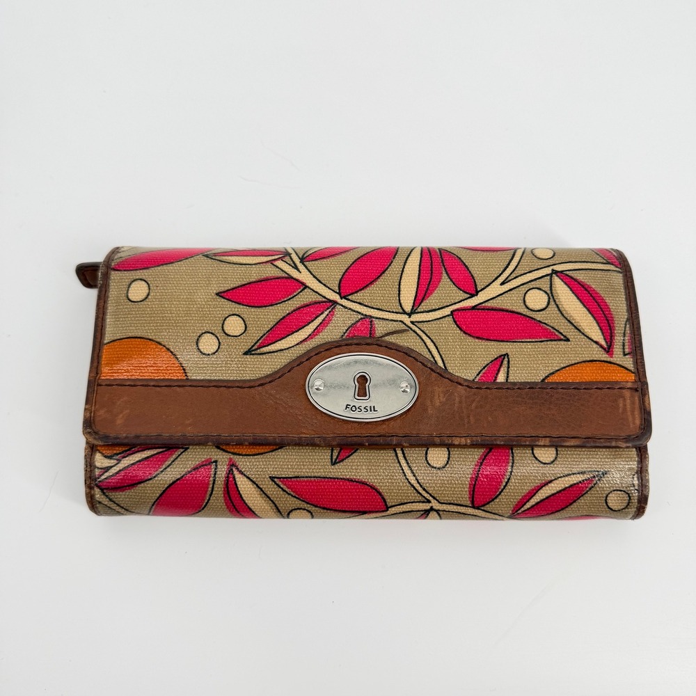 Fossil Key-Per Y2K Citrus Fruit Print Coated Canvas Leather Bifold Wallet Boho